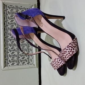 Women's Sole Society 7½ Royal Blue black cow print ankle strap 4½" heel sandal